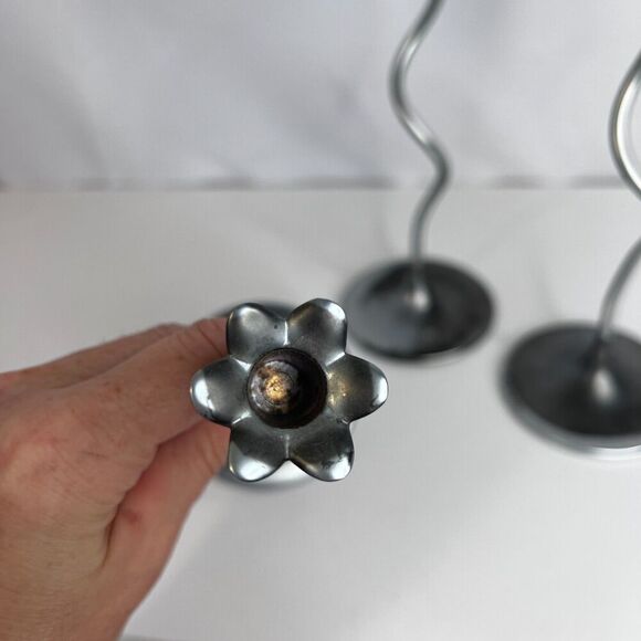 Partylite Trio of Dancing Flowers Slim Candle Holder Sticks Silver Metal-Retired - Picture 2 of 15